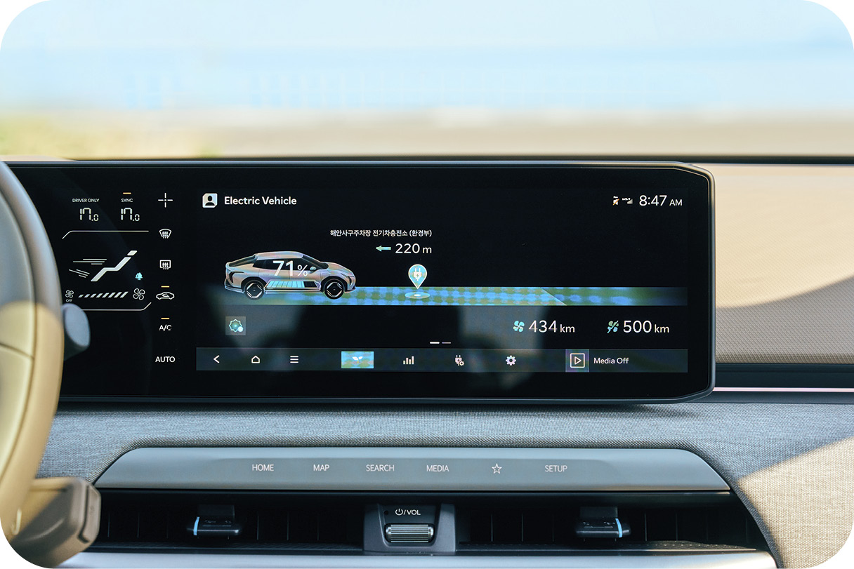 A screen showing the electric range of EV4