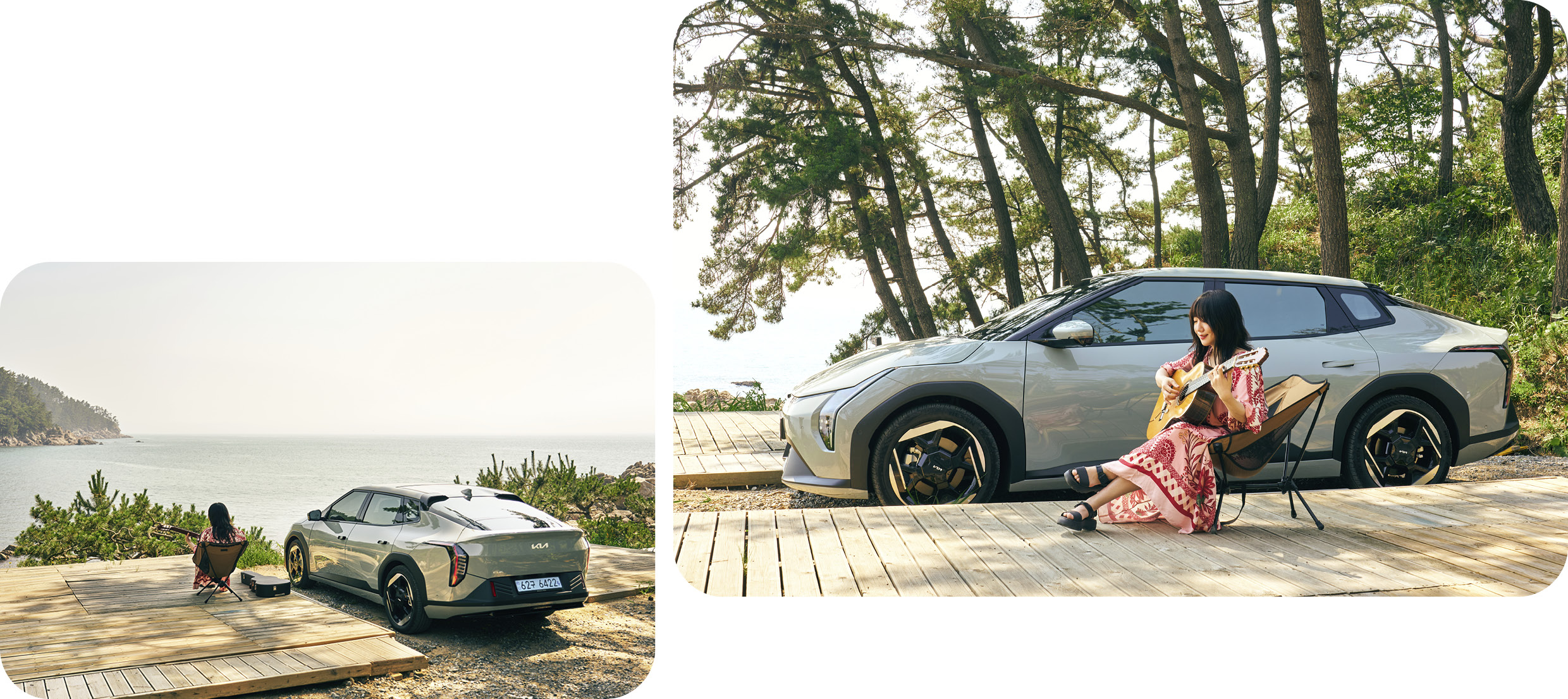 EV4의 옆에서 기타를 연주하는 모습