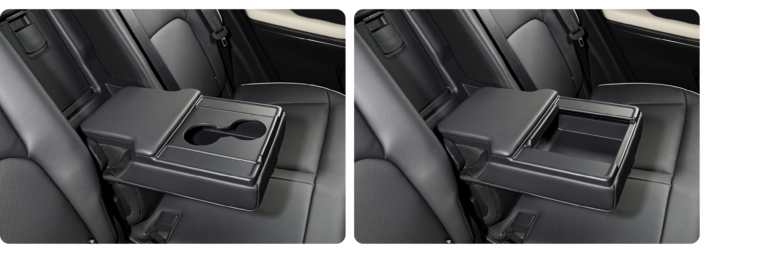 더 기아 EV5의 뒷좌석 센터 슬라이딩 커버 암레스트 모습