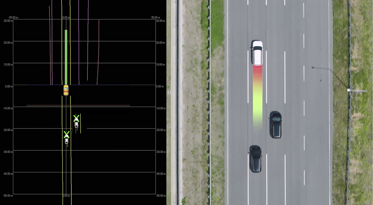 현대모비스 능동형 후방 안전 제어 기술이 작동 중인 모습