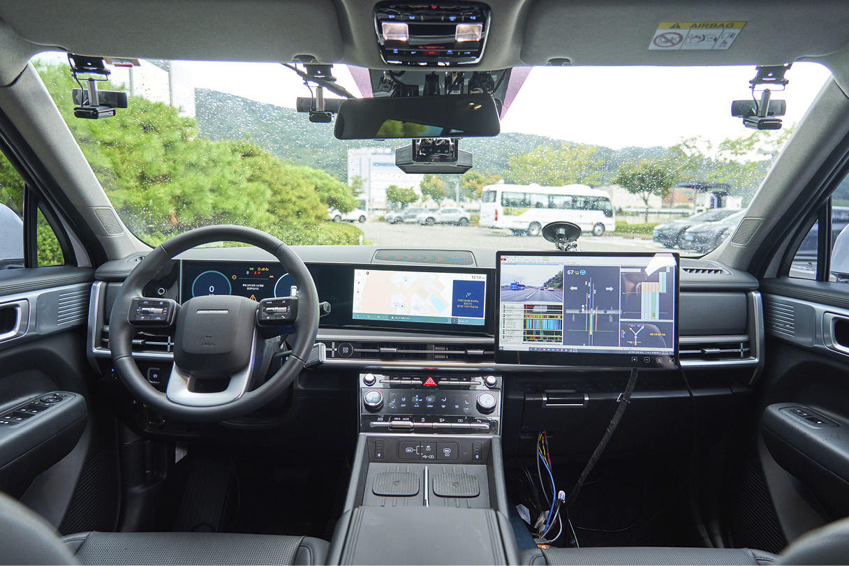Interior view of the test vehicle currently developing Hyundai Mobis' active rear safety control system