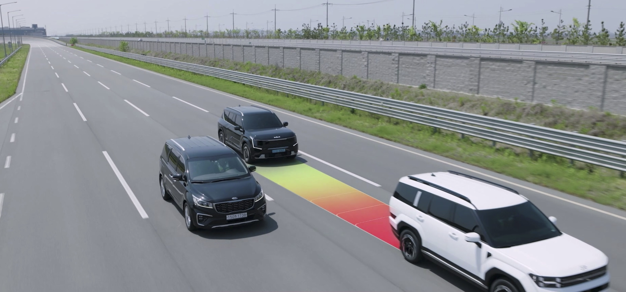 현대모비스 능동형 후방 안전 제어 기술이 작동 중인 모습