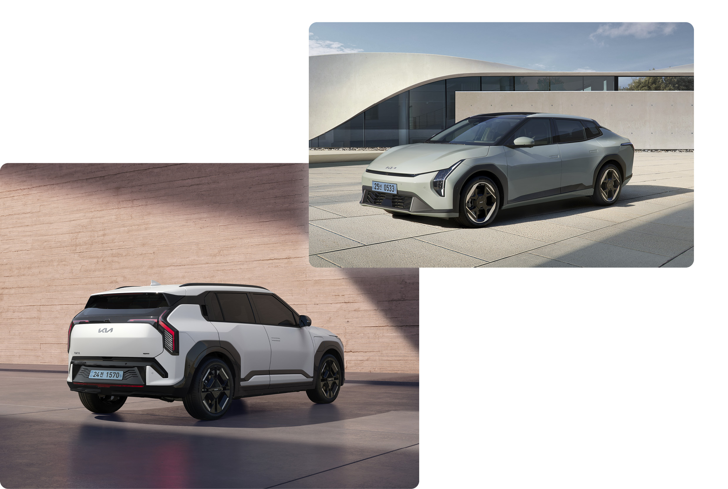 EV3 후측면, EV4 전측면 방향으로 주차한 이미지