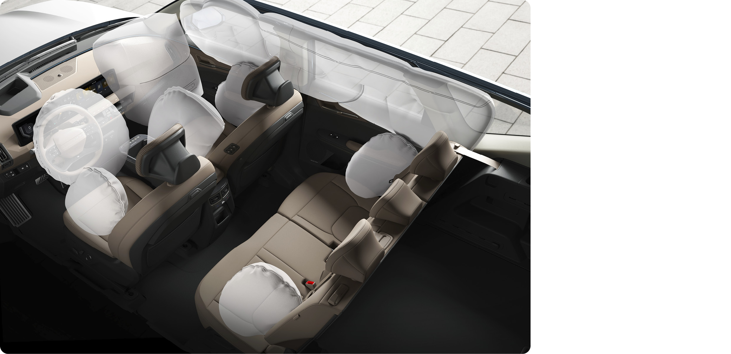 기아 EV5의 에어백이 전개된 모습