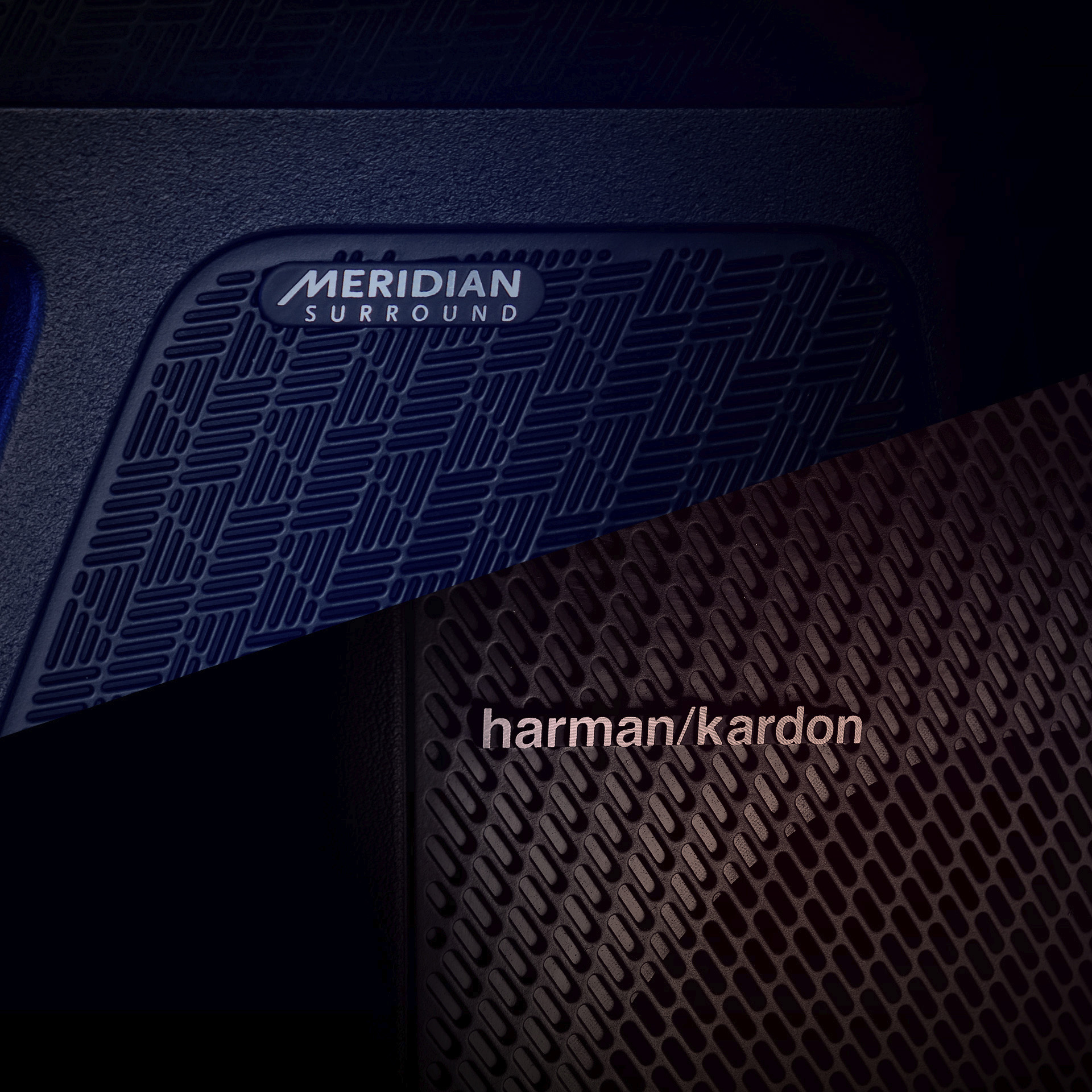Photographs showing Meridian and Harman Kardon sound systems