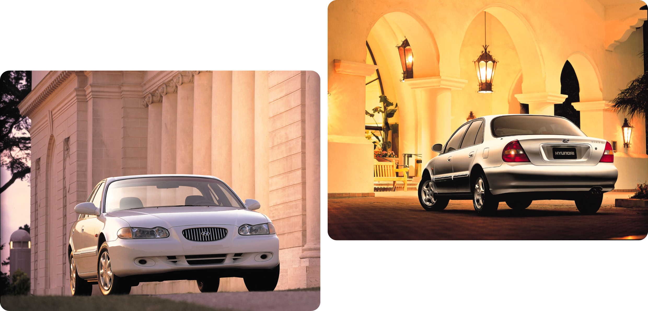 3세대 쏘나타 부분변경 모델의 전측면 및 후측면 모습