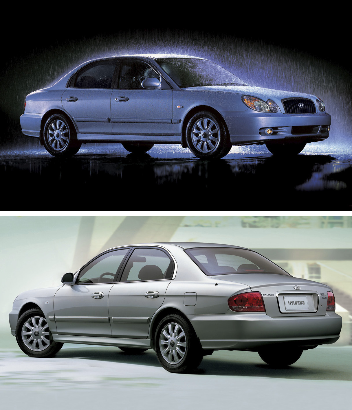 4세대 쏘나타 부분변경 모델 전측면 및 후측면 모습