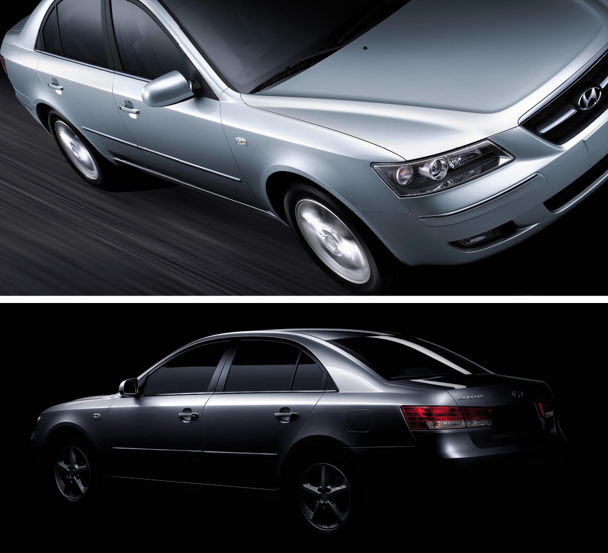 5세대 쏘나타 캐릭터라인 강조한 전측면, 후측면 모습