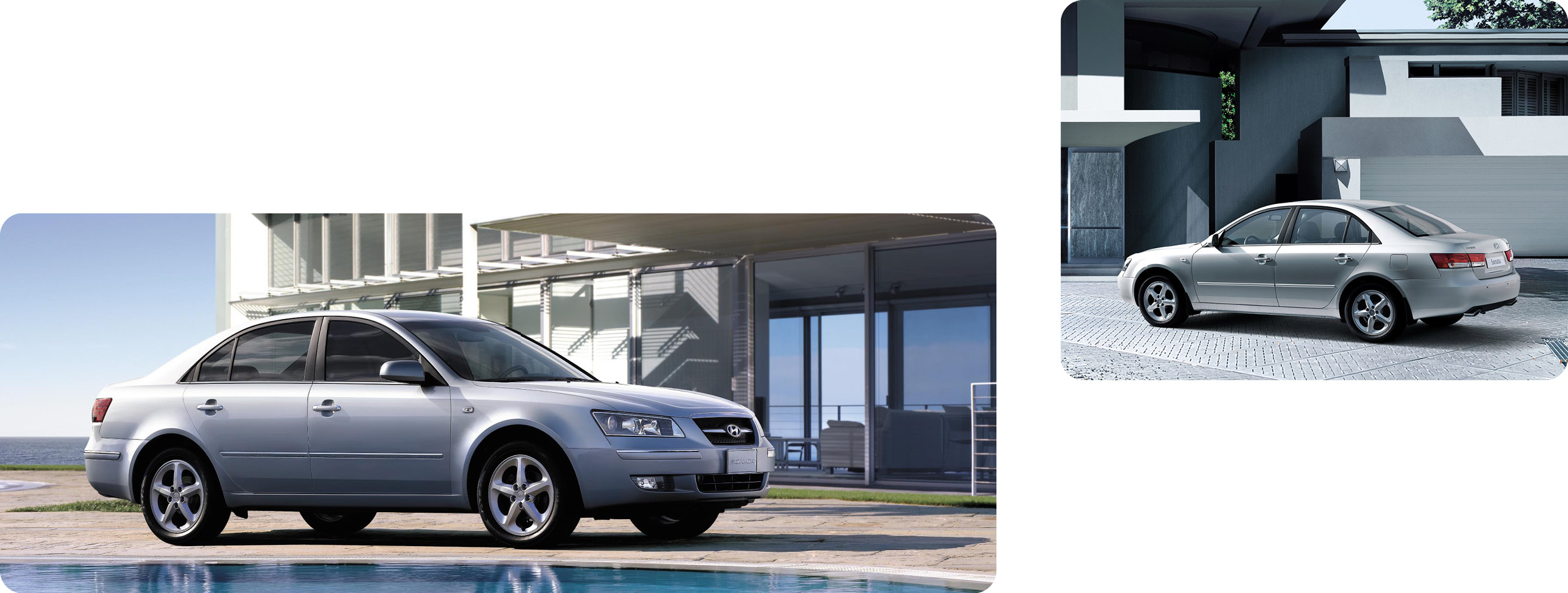 5세대 쏘나타의 전측면 및 후측면 모습