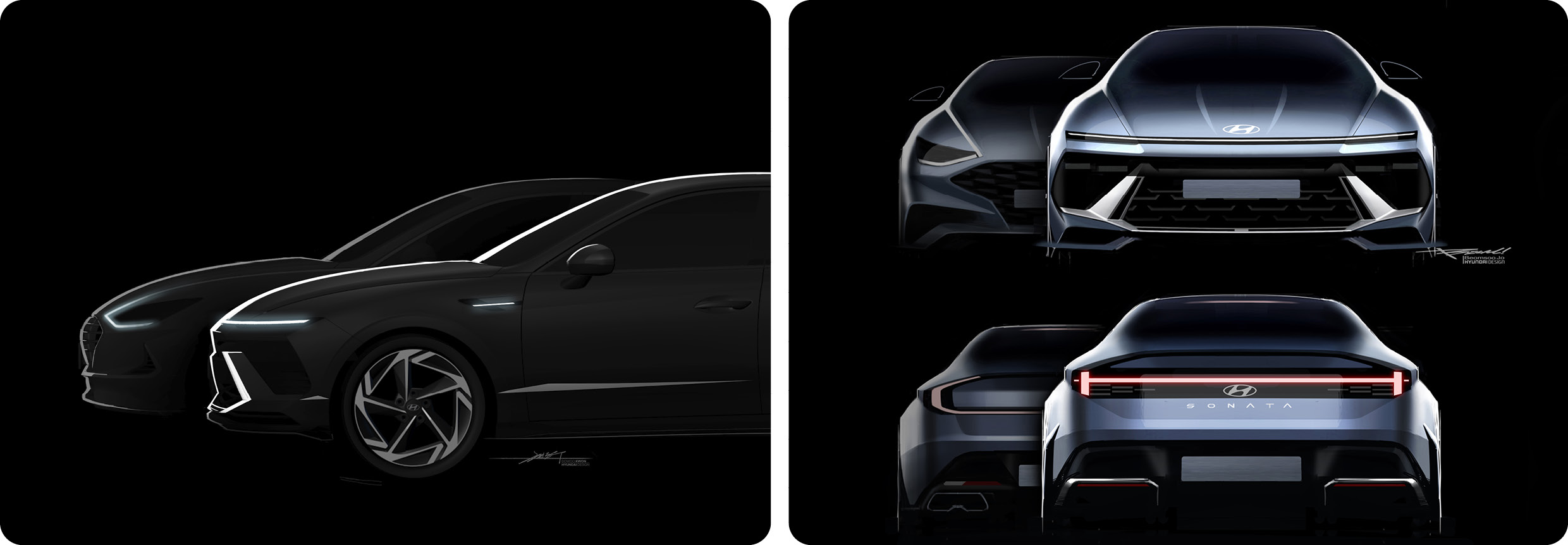 8세대 쏘나타 부분변경 전후 비교 스케치 모습