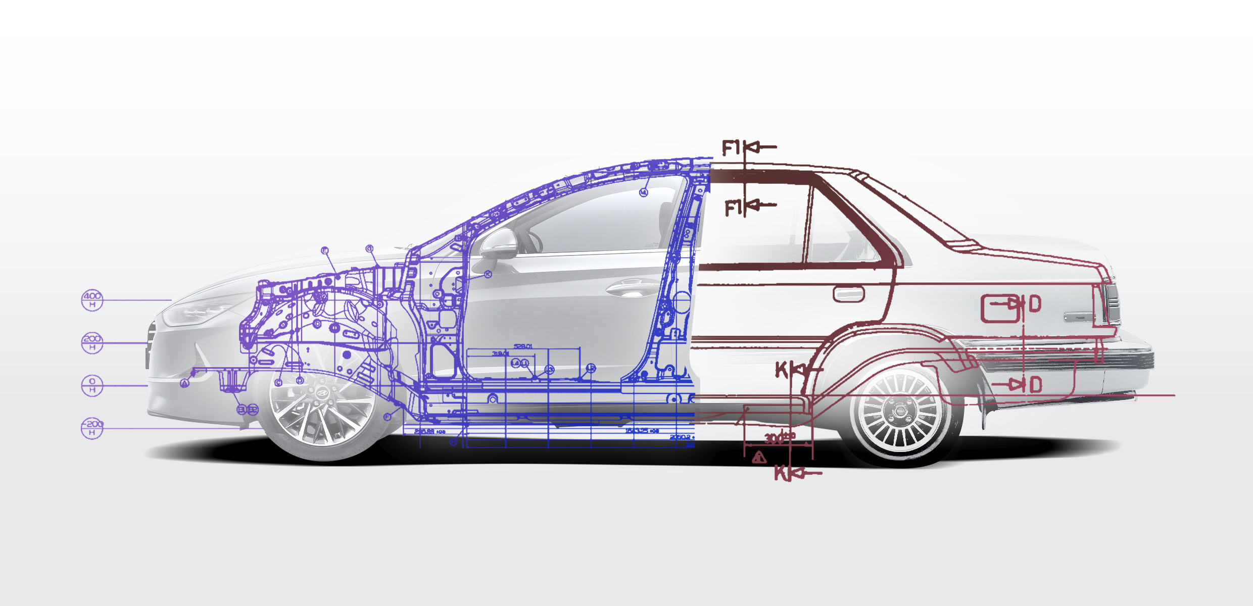 쏘나타 차체 측면 구조도