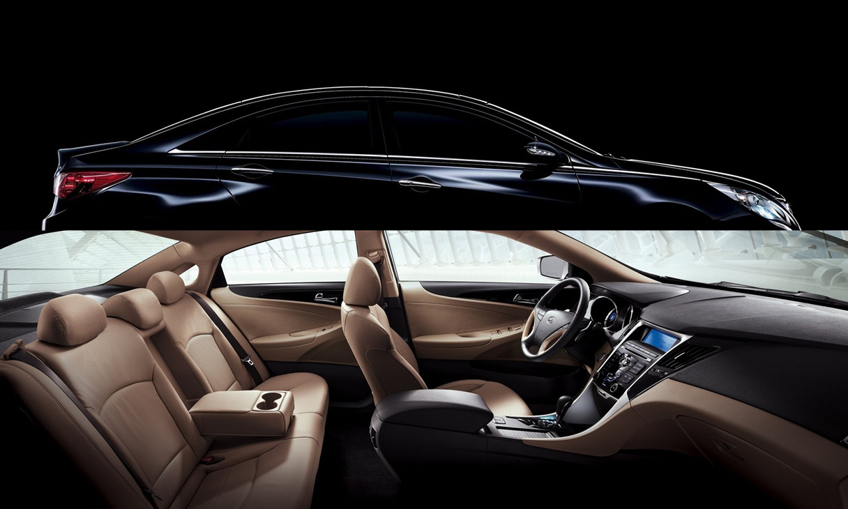 6세대 쏘나타의 차체 측면 실루엣 및 실내