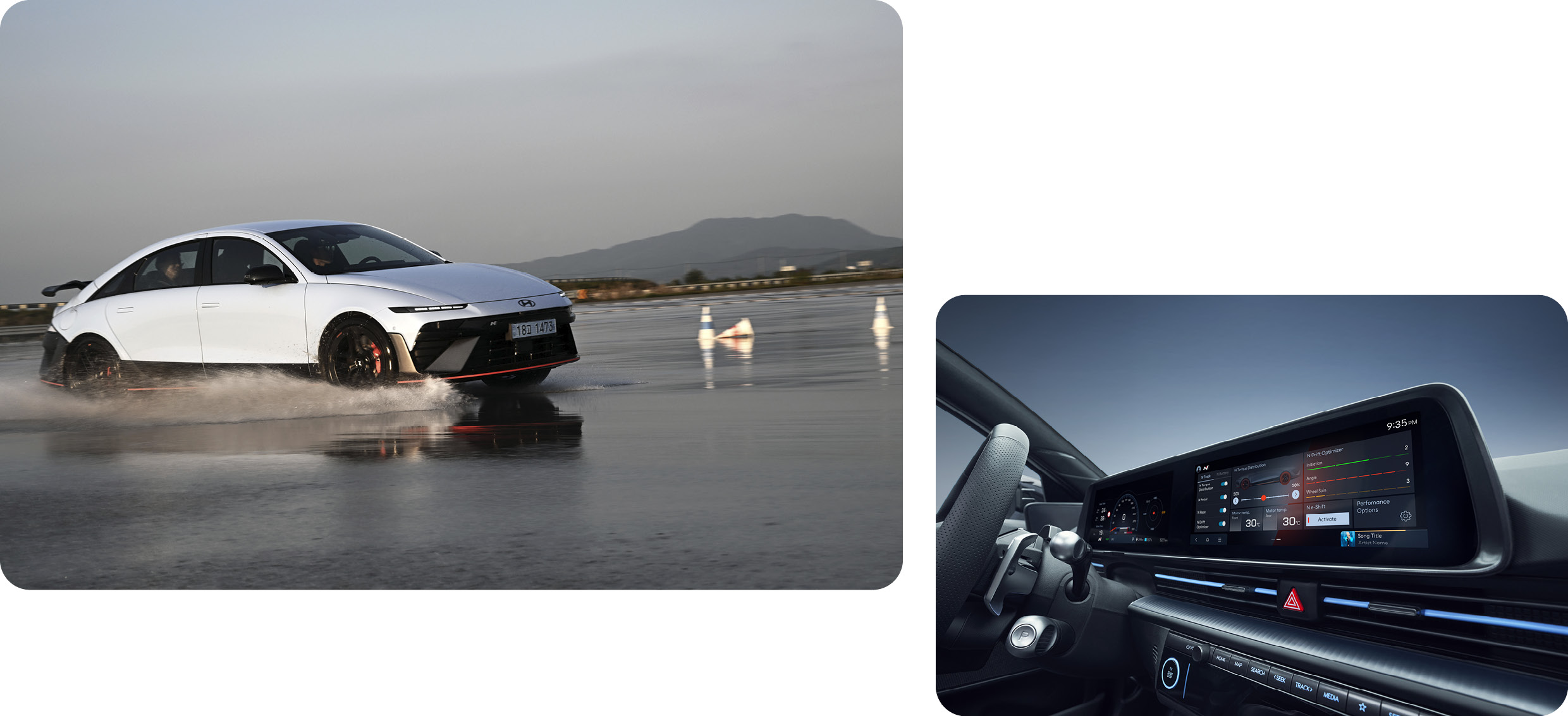 아이오닉 6 N 주행 모습과 AVN 화면