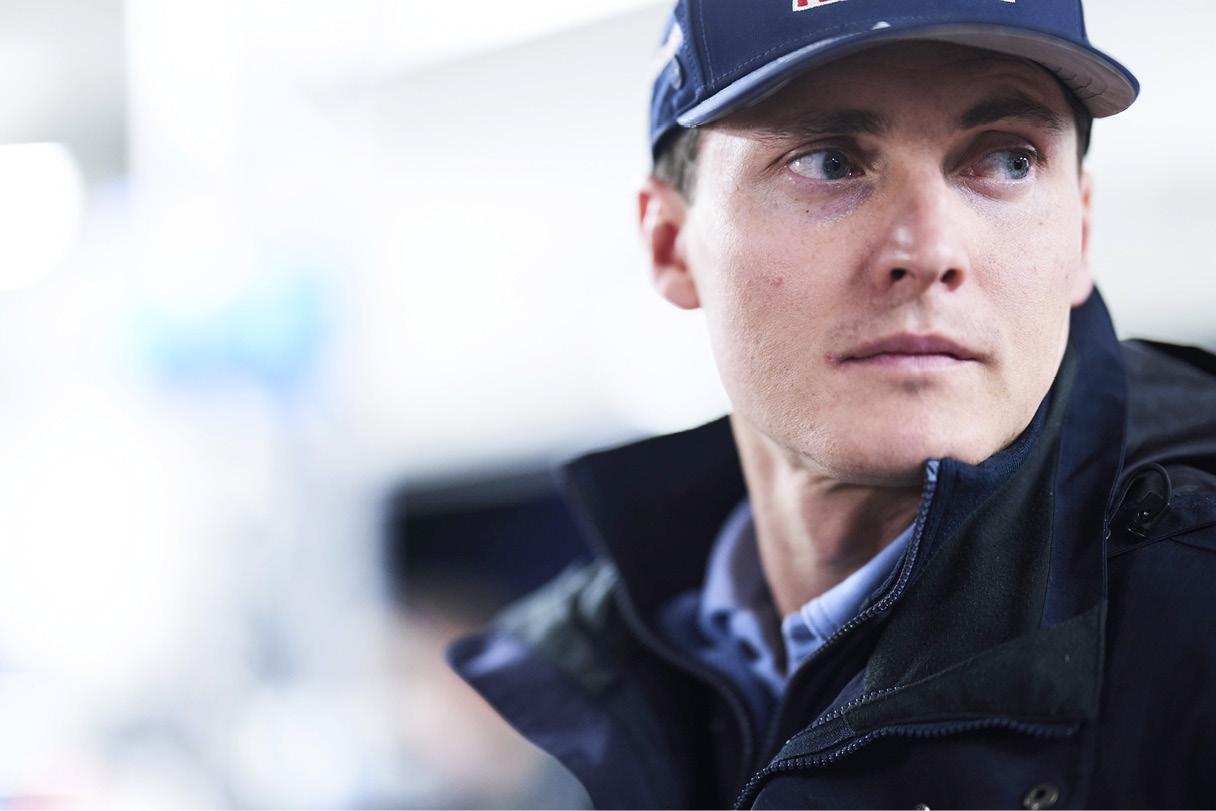 Hyundai team Adrian Pomo staring seriously into the distance