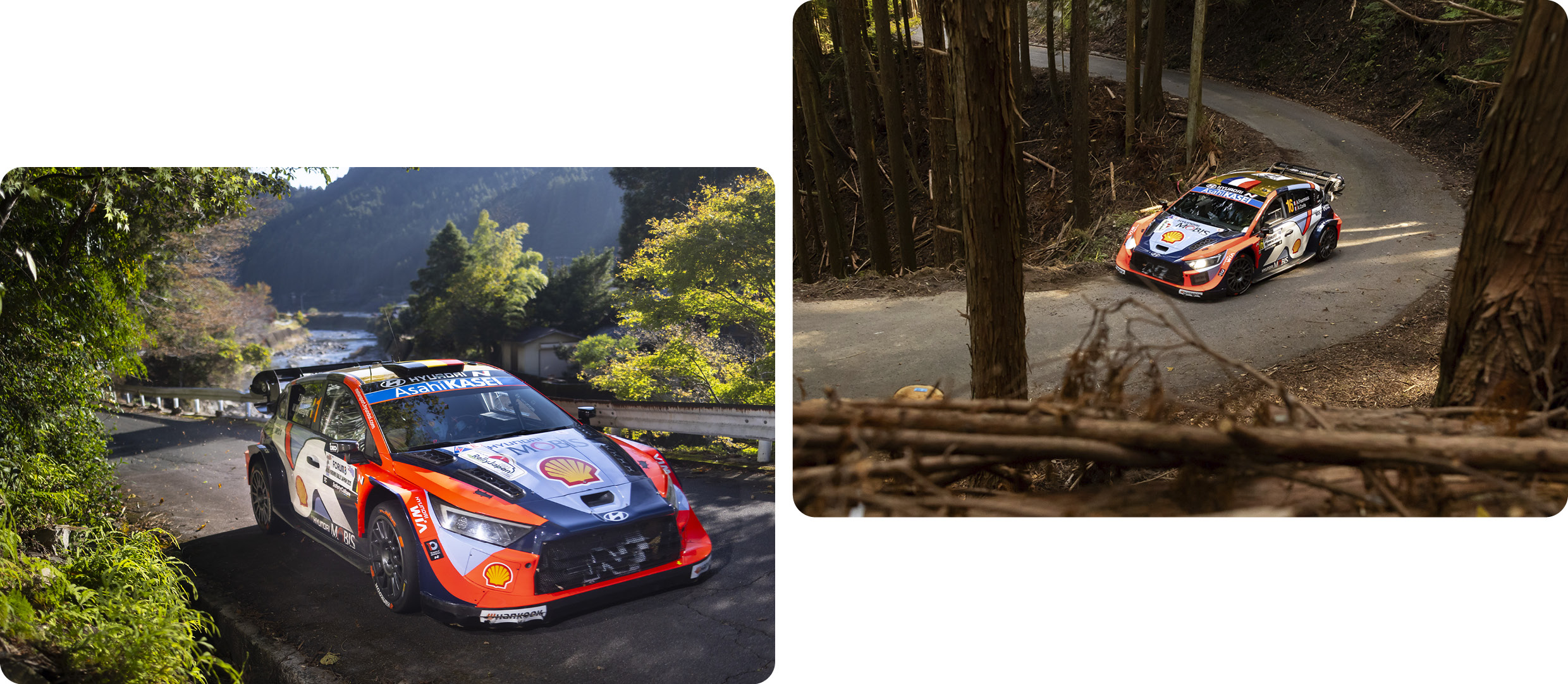 Hyundai Team Rally Car Driving on Forest Road