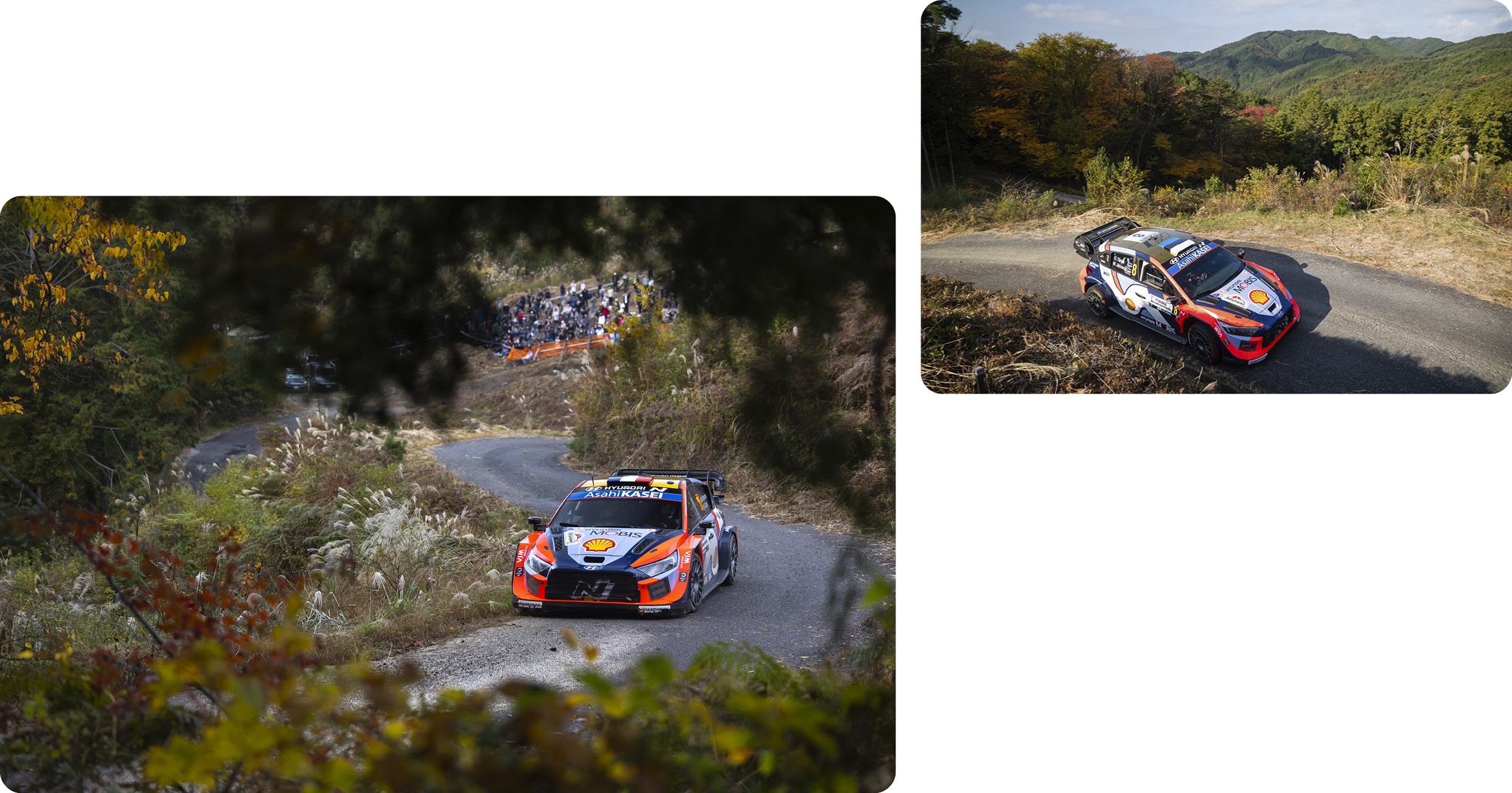 Hyundai Team Rally Car Driving on Highland Mountain Road