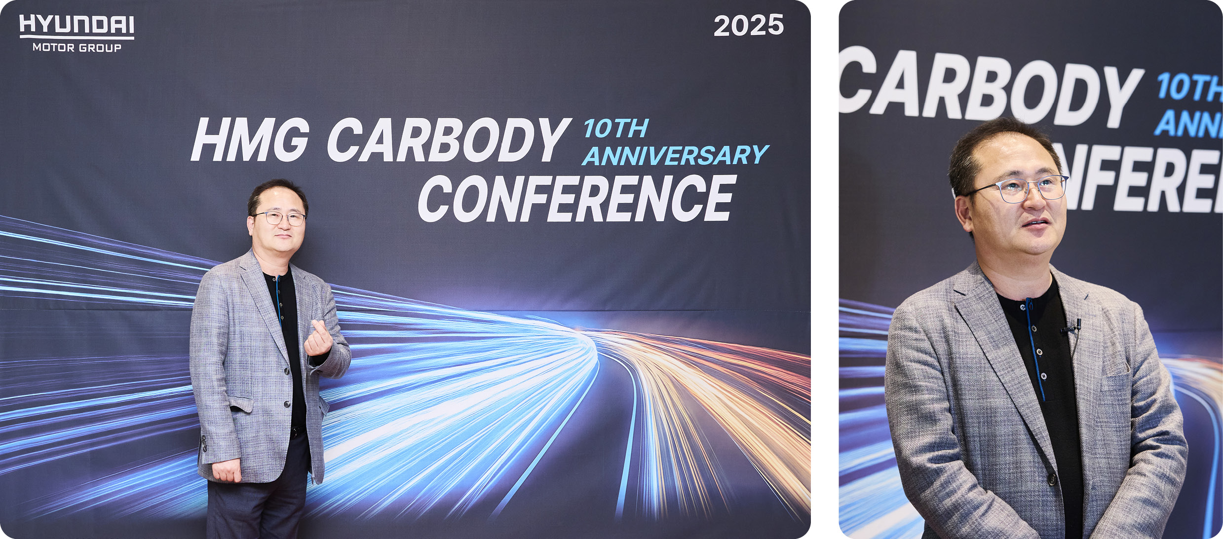 포토월에서 포즈를 취한 임직원 모습