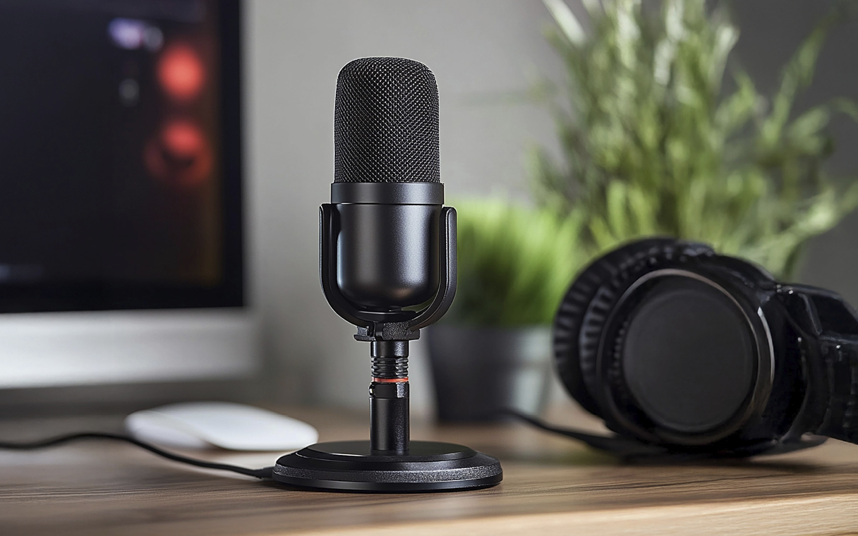 팟캐스트 방송을 위한 마이크의 모습