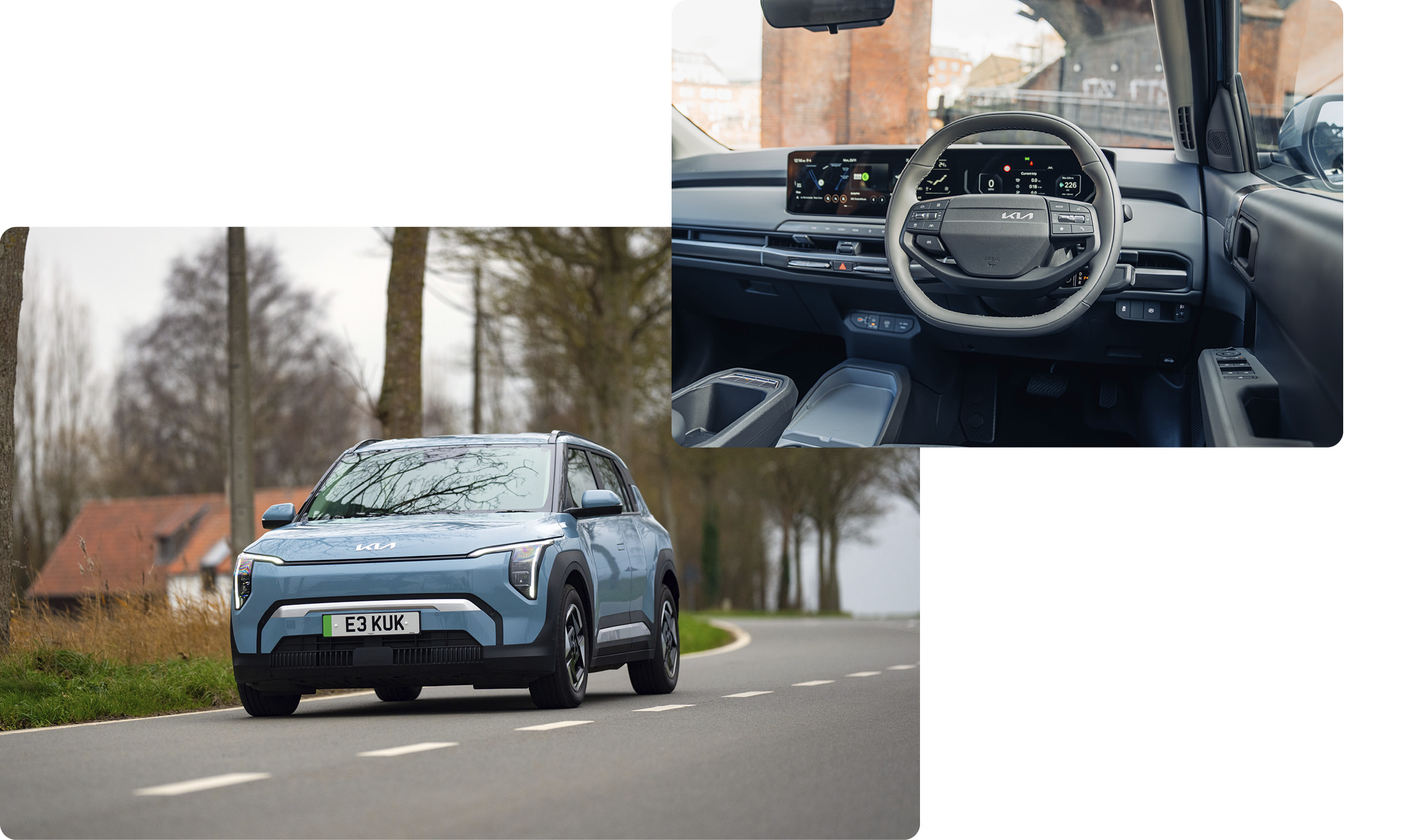 기아 EV3 주행 모습과 콕핏