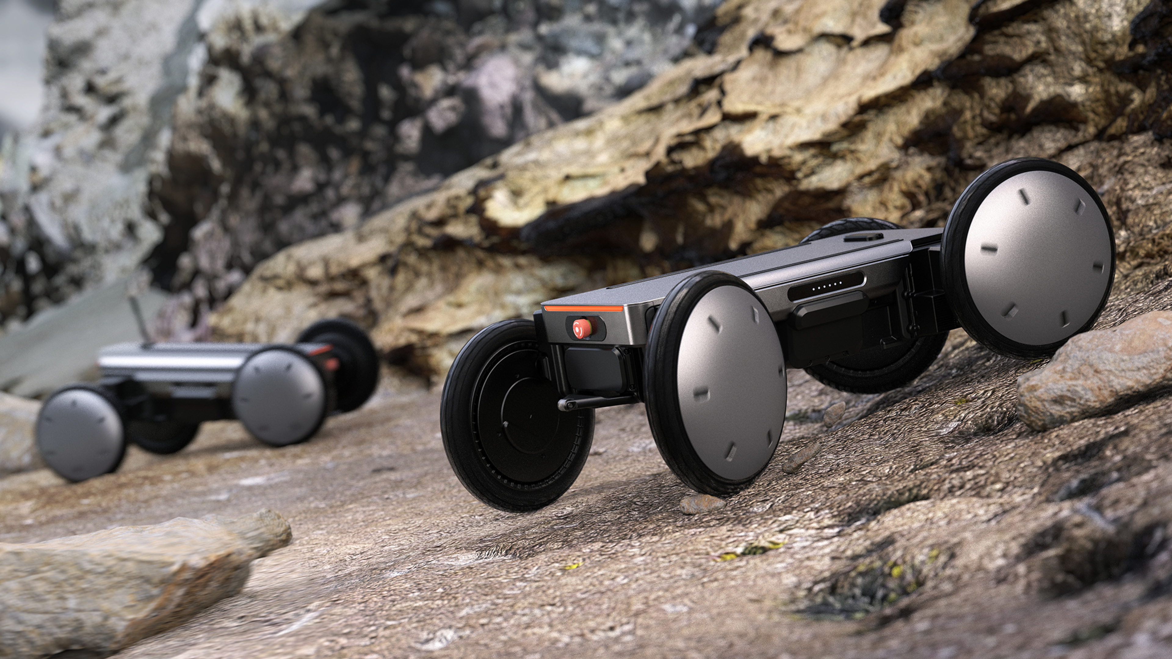 MobED mass-produced model standing on a rough road