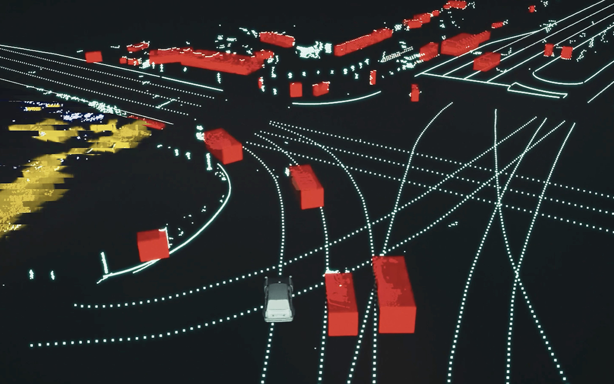 도로 환경을 인지하는 비전 센서의 그래픽