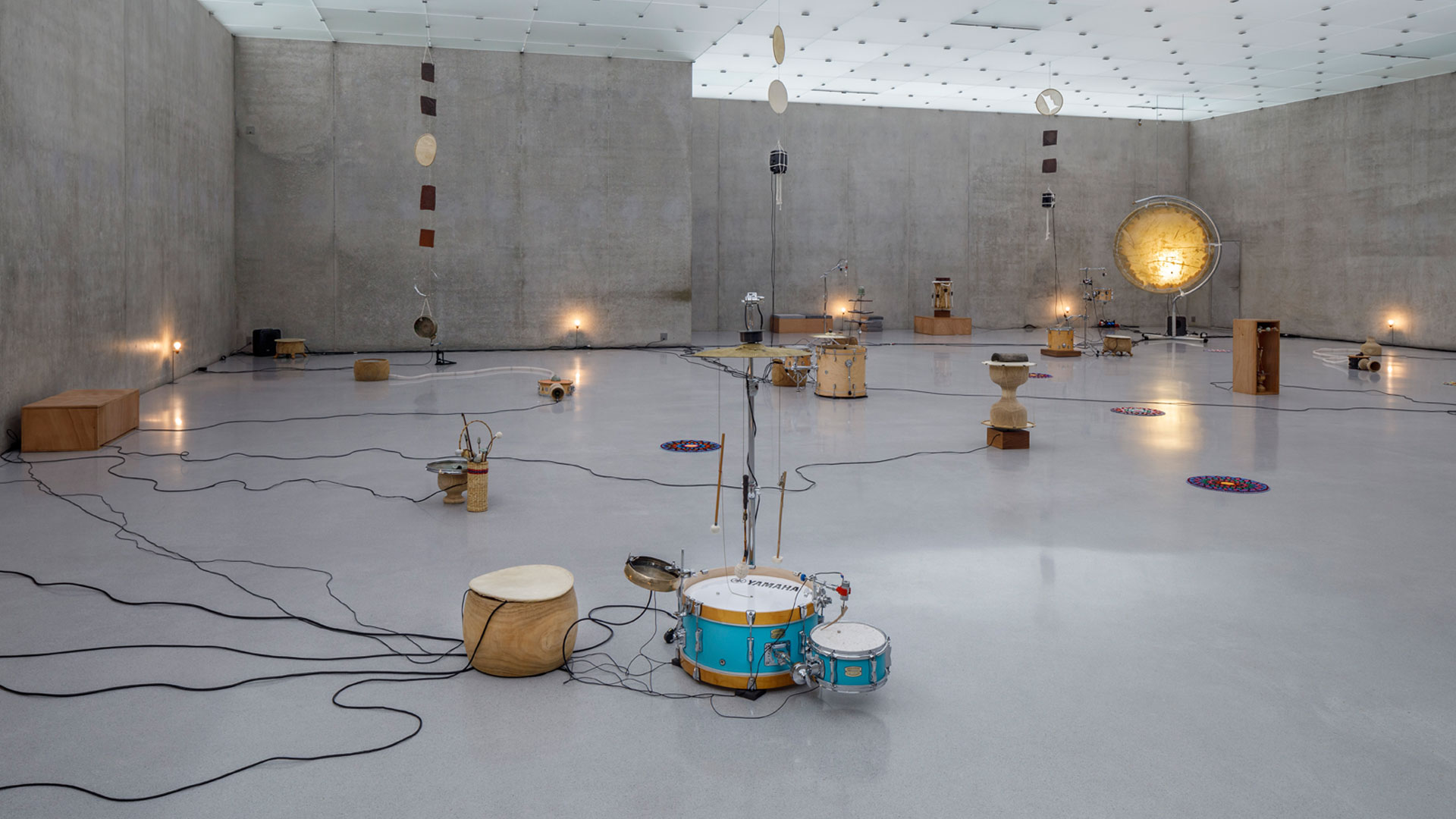 Tarek Atoui, The Rain, 2023–4. Installation view third floor Kunsthaus Bregenz, 2024. Photo: Markus Tretter. © Tarek Atoui, Kunsthaus Bregenz. Courtesy of the artist.