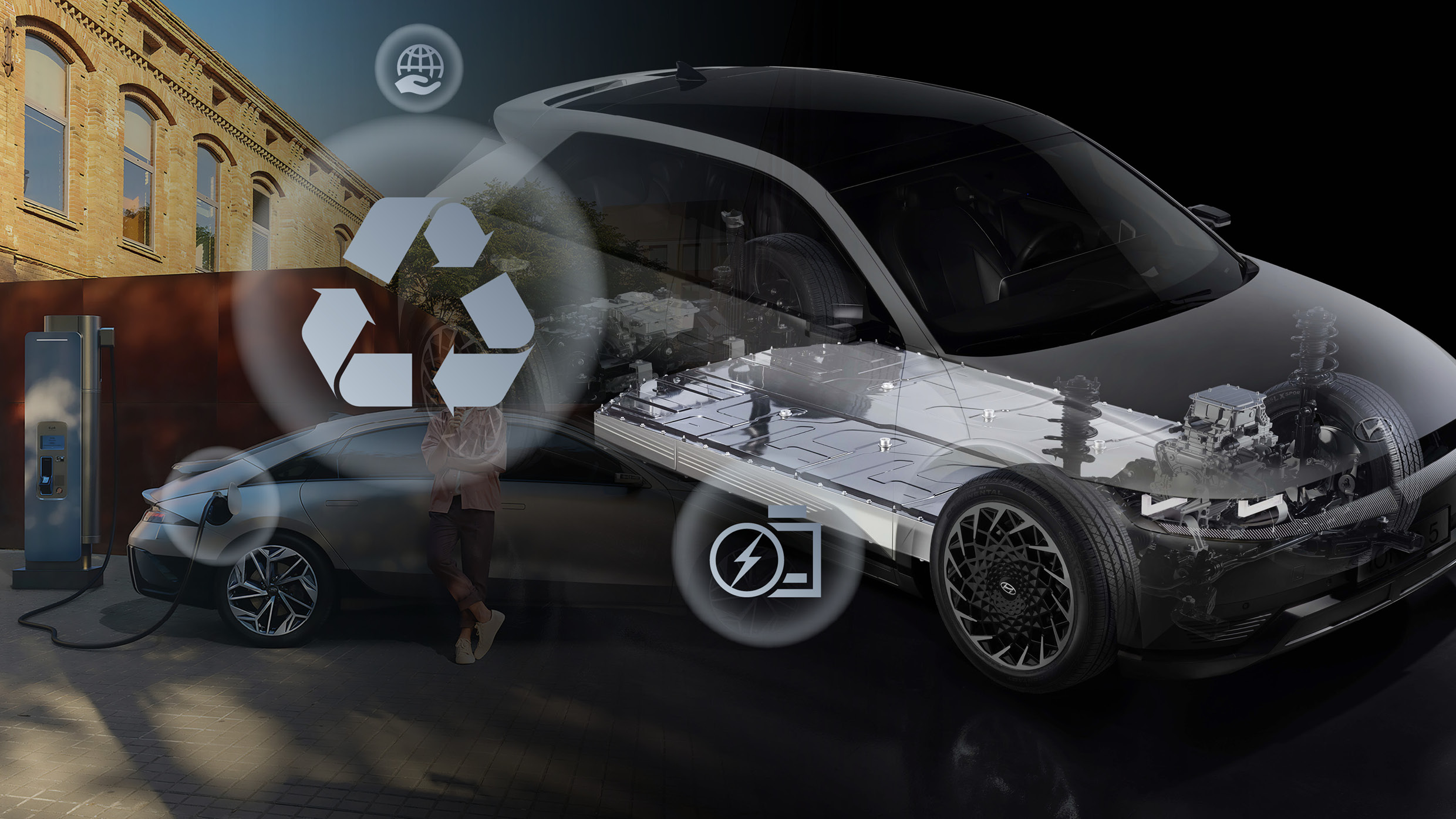 Infographic describing recycled materials for electric vehicles