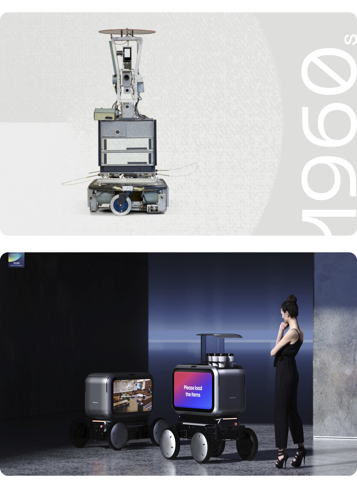 초기의 피지컬 AI 로봇과 현대차그룹 모빌리티 로봇 플랫폼 모베드의 모습