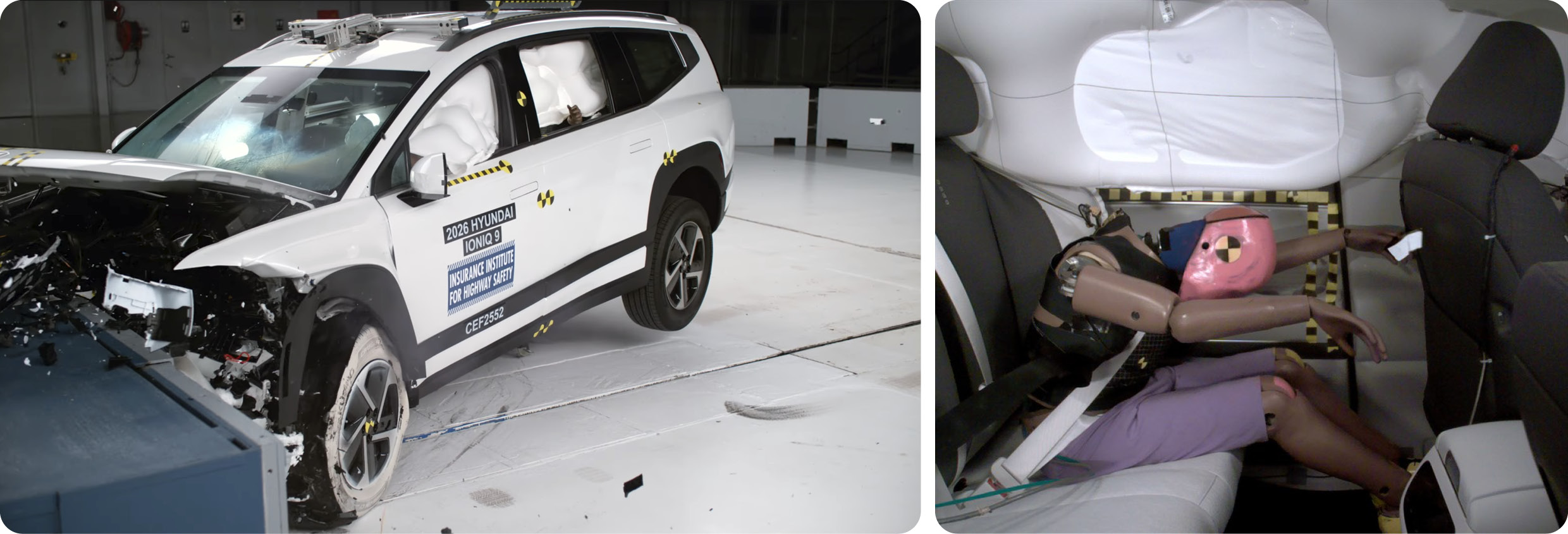 현대차 아이오닉 9 IIHS 충돌 시험 모습