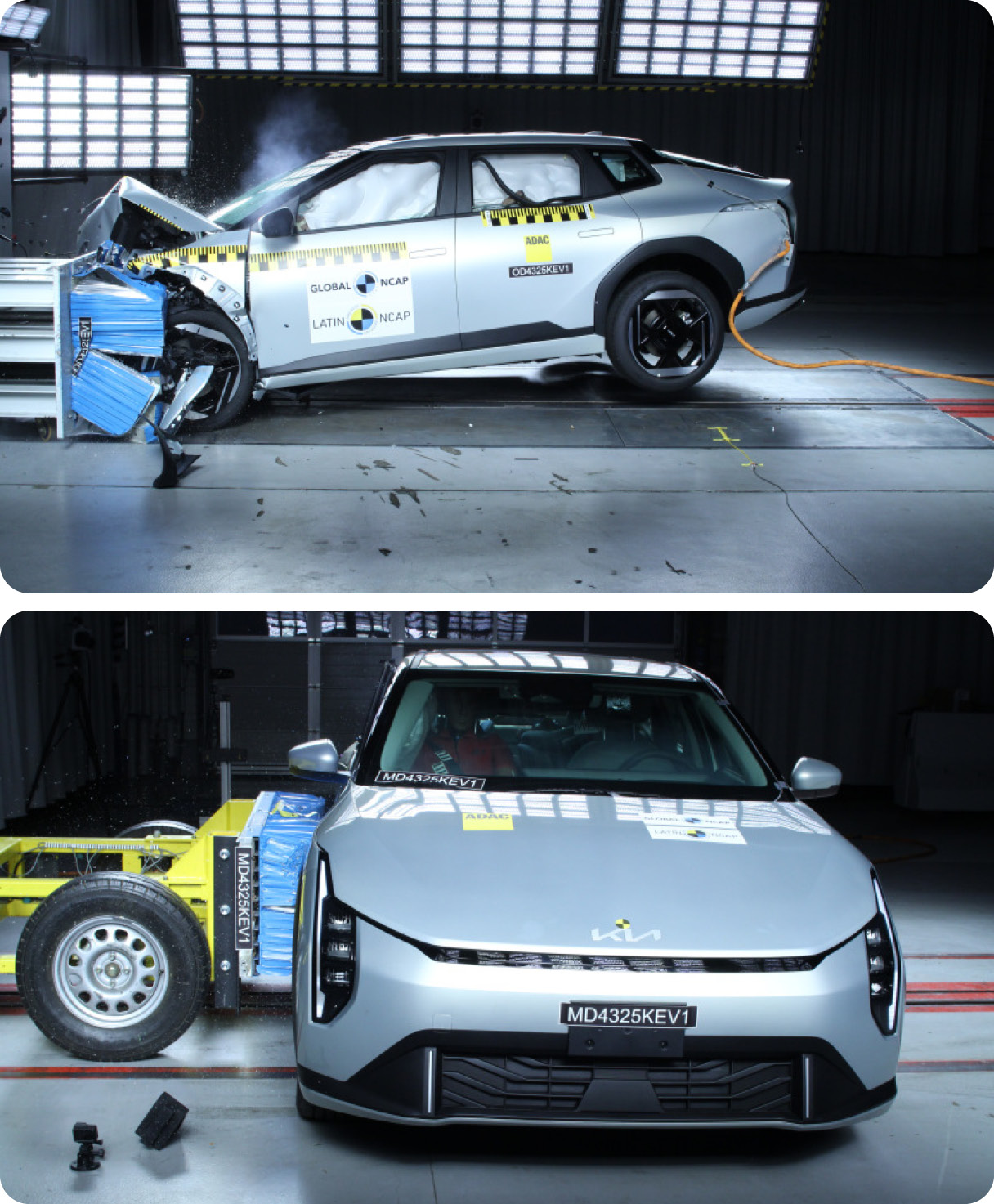 기아 EV4의 라틴 NCAP 충돌 시험 모습
