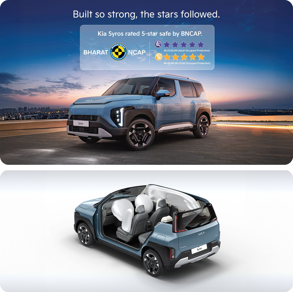 기아 시로스 전측면 및 에어백 전개 모습