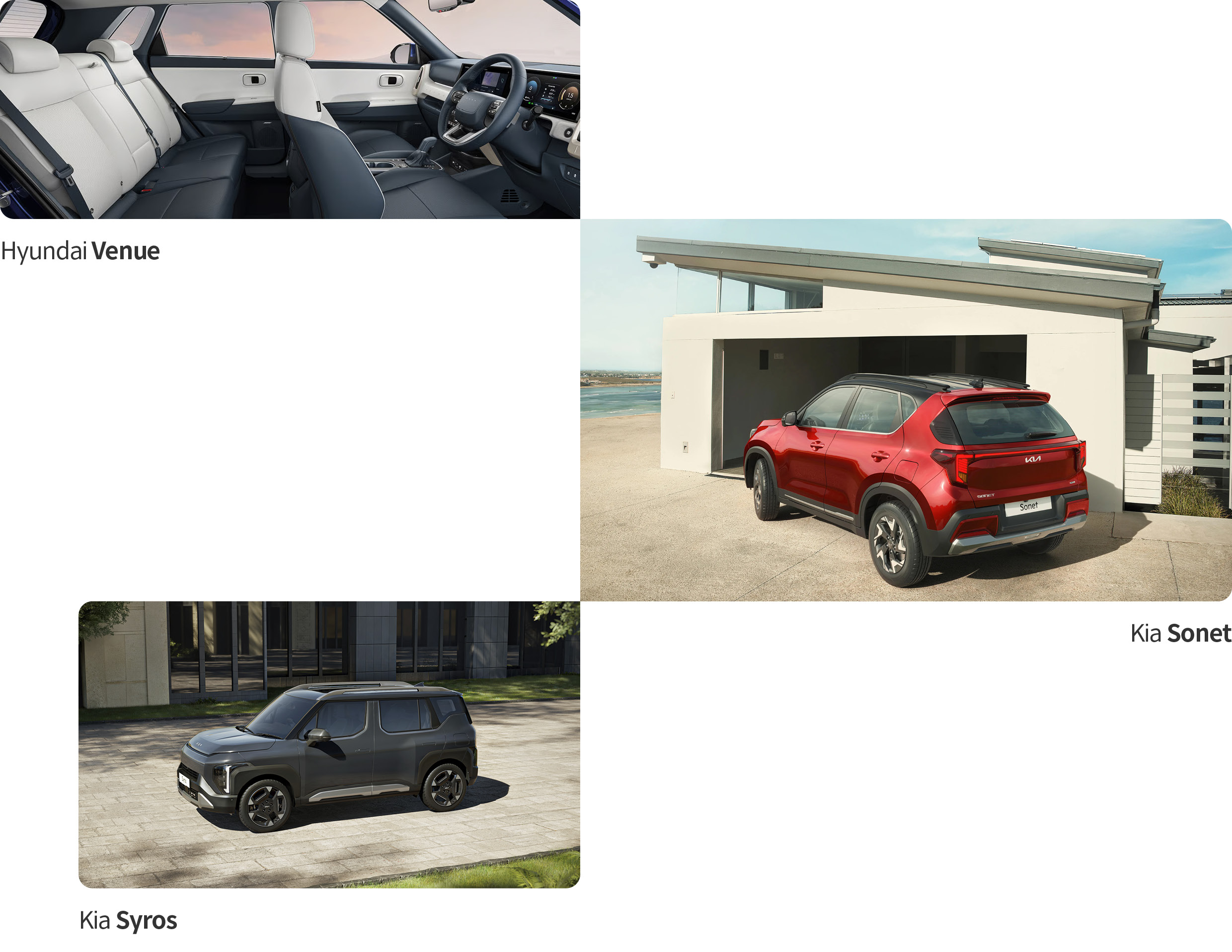 Hyundai Venue, Kia Sonet, Kia Syros