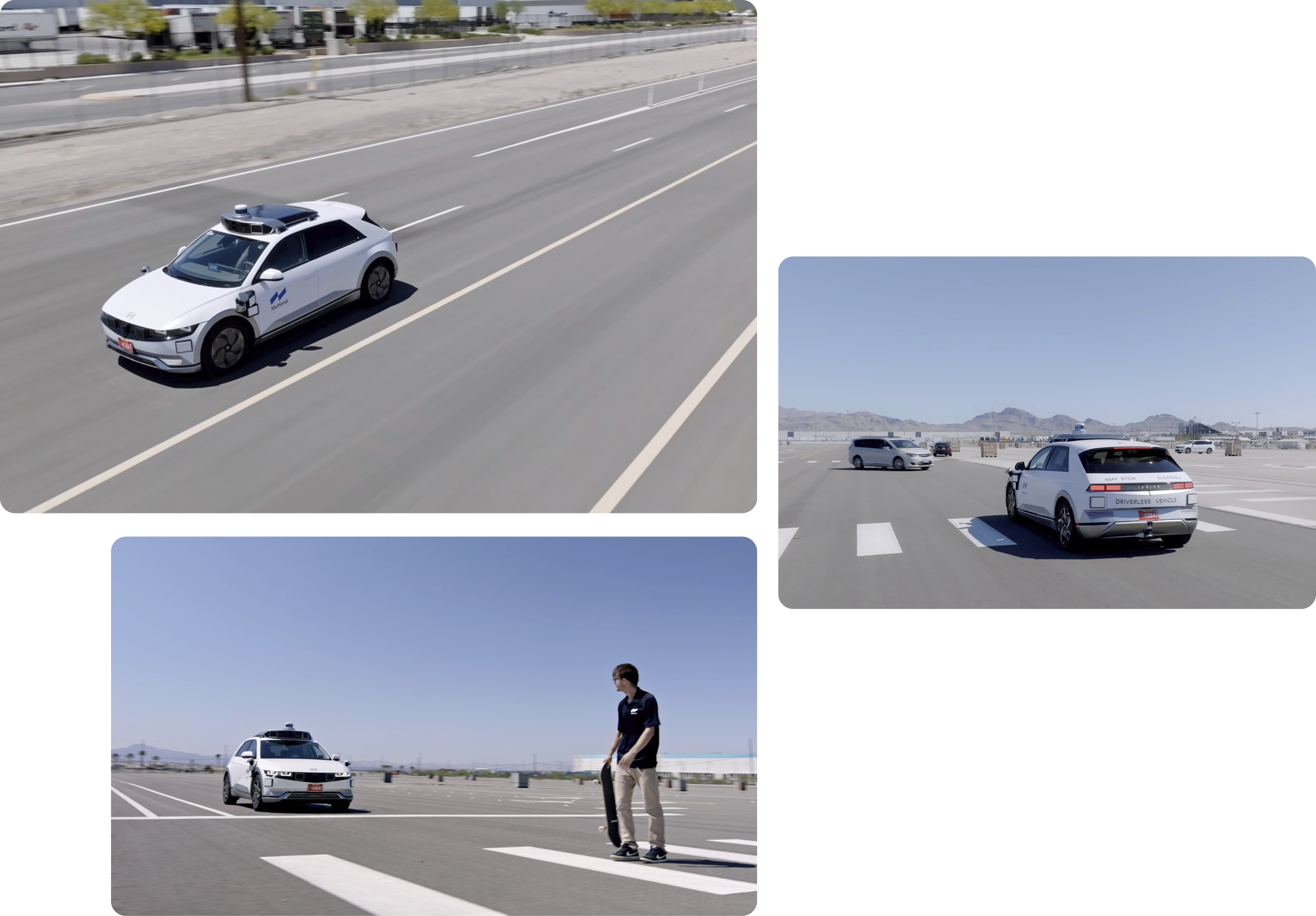 아이오닉 5 로보택시가 폐쇄된 주행 실험실에서 자율주행 성능을 시험하는 모습