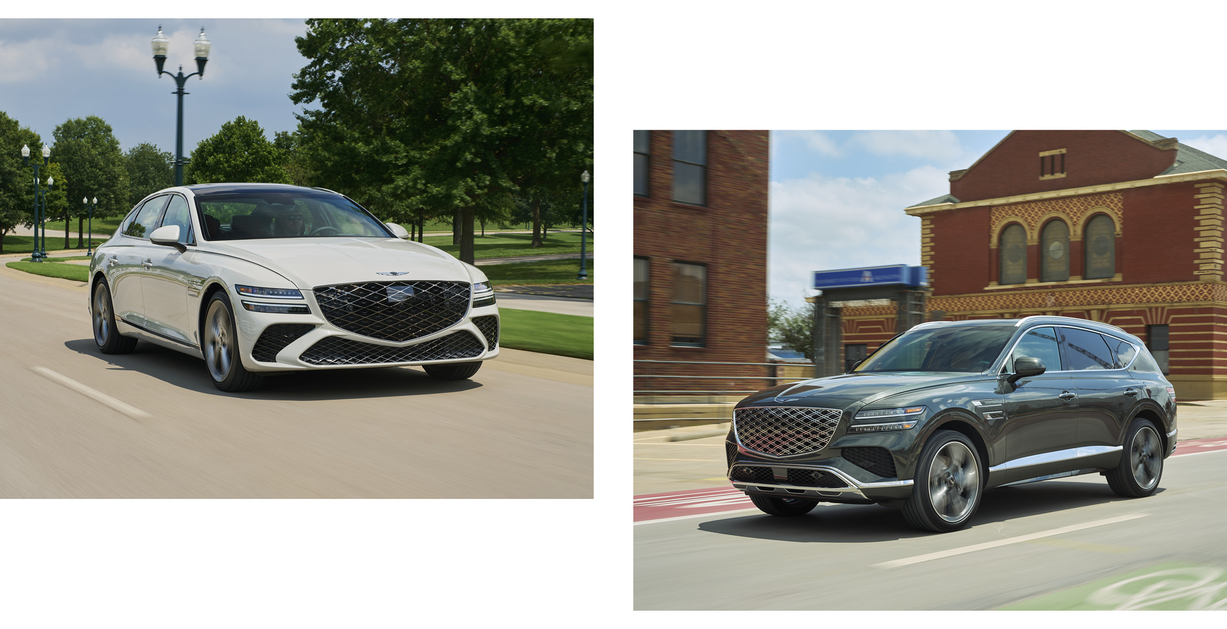 제네시스 G80, GV80 전측면 주행 모습