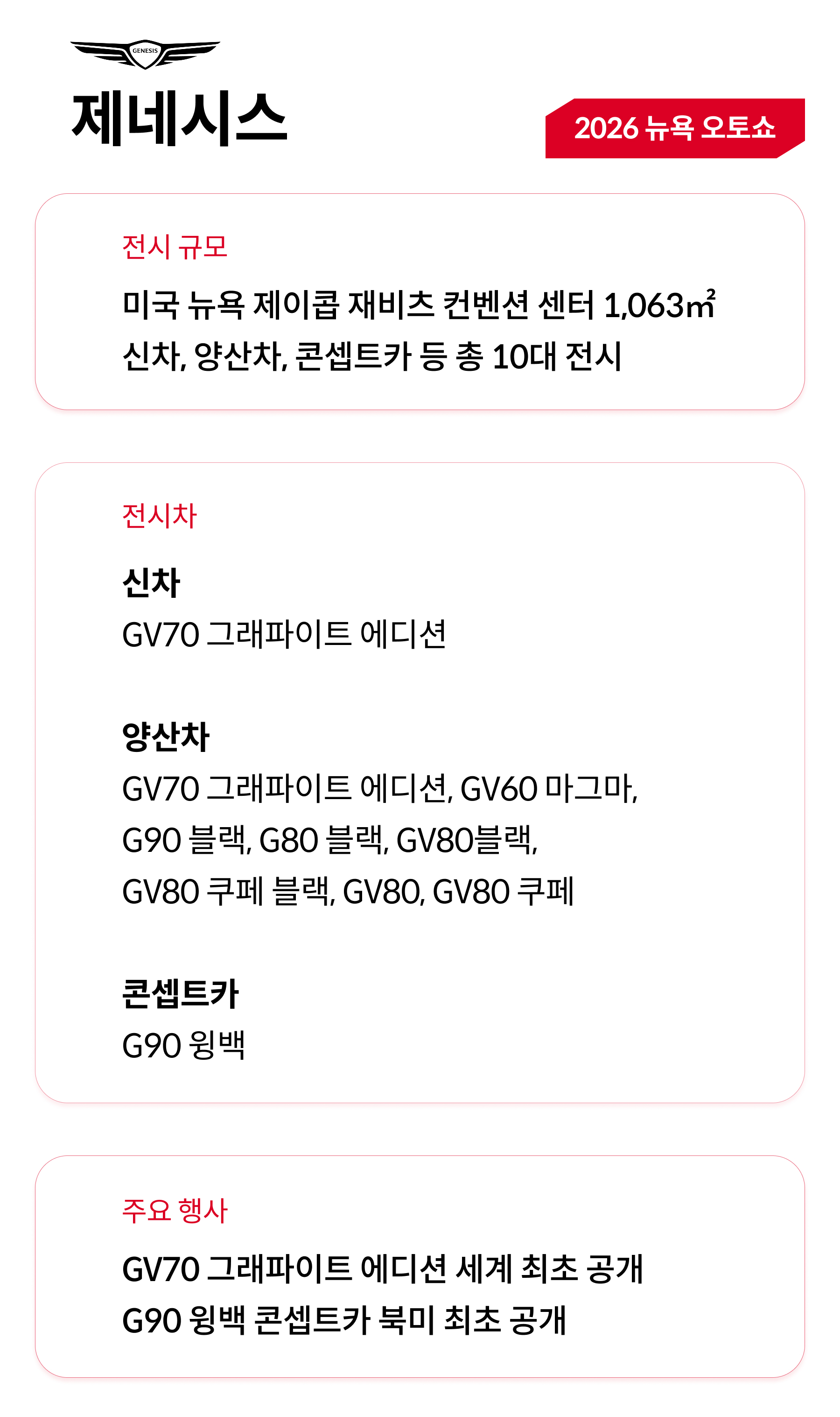 2026 뉴욕 오토쇼 제네시스 전시 세부 정보