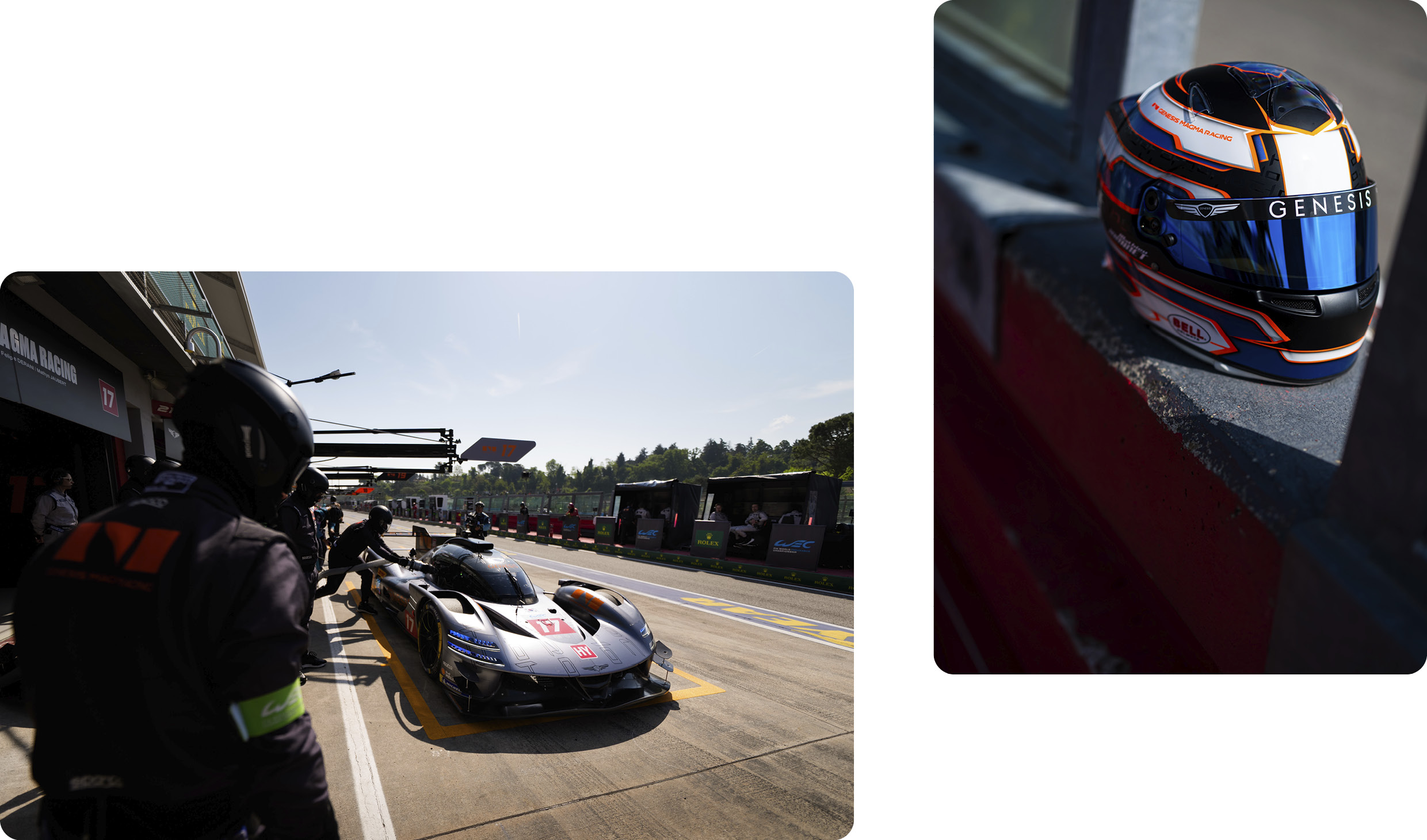 제네시스 마그마 레이싱 팀의 헬멧과 하이퍼카