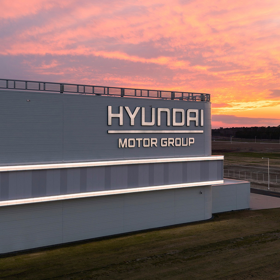 Hyundai Motor Group’s Metaplant America factory at sunset