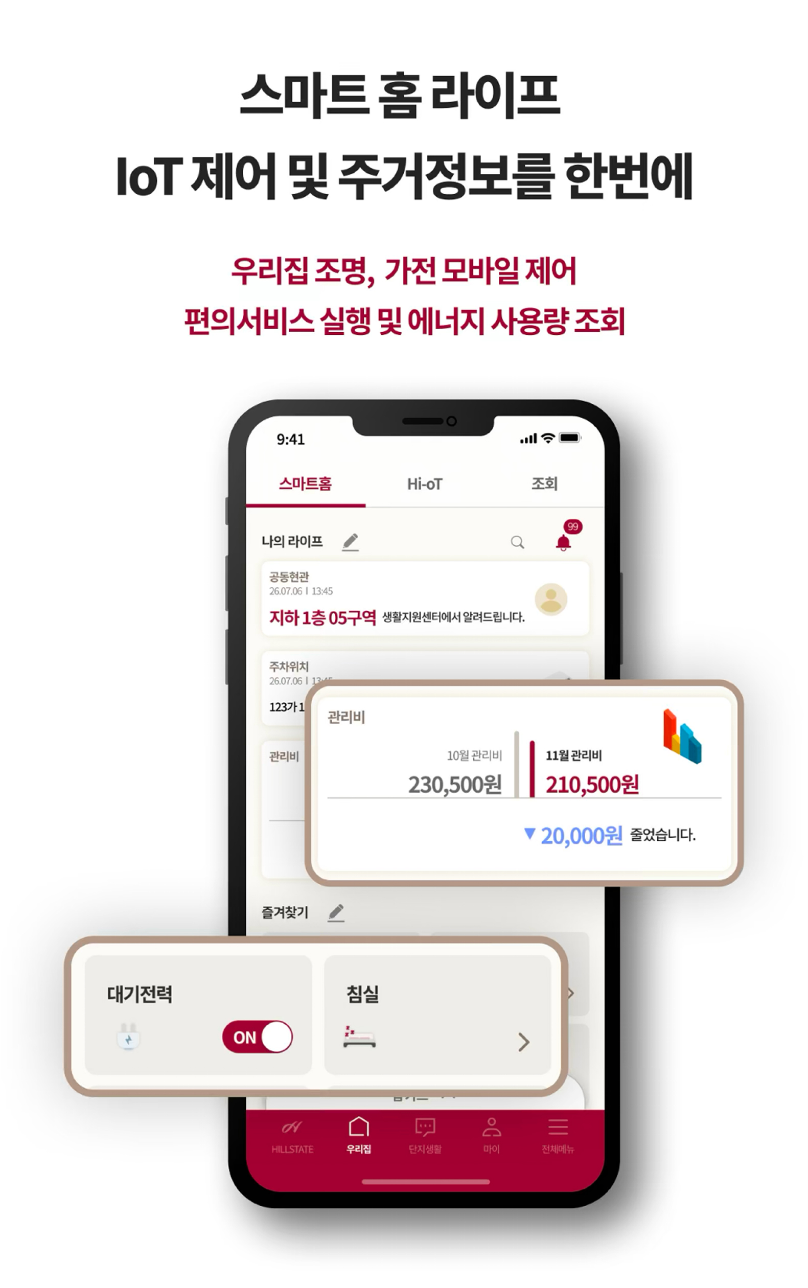 스마트 홈 라이프 IoT 제어 및 주거정보를 한번에 : 우리집 조명, 가전 모바일 제어 편의서비스 실행 및 에너지 사용량 조회