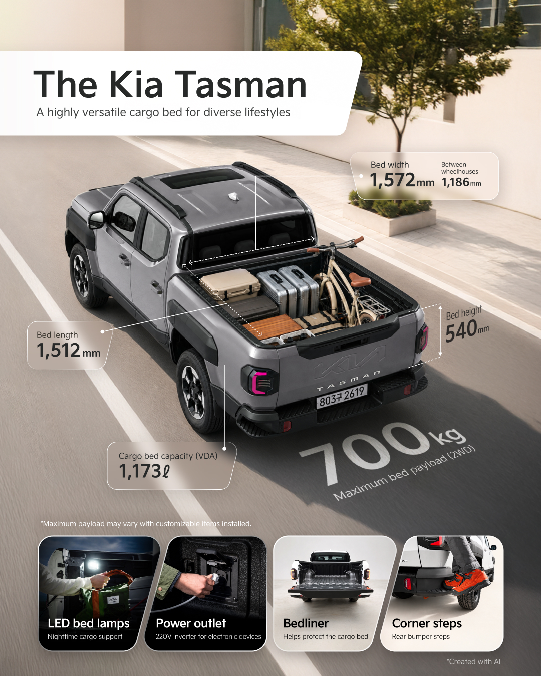 The Kia Tasman’s versatile cargo space for diverse lifestyles